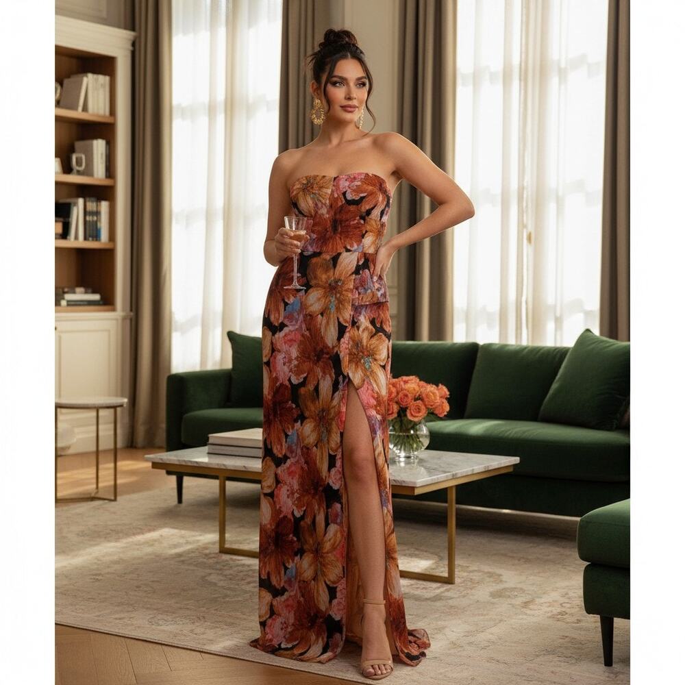Dress the Population Women’s Large Floral Maxi Dress NWT Removable Strap